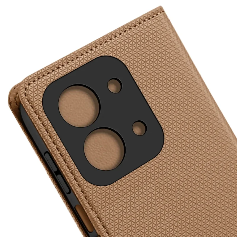 Etui zamykane do Samsung Galaxy Xiaomi Redmi 15C brązowe – precyzyjne wycięcia na aparaty i przyciski boczne smartfona