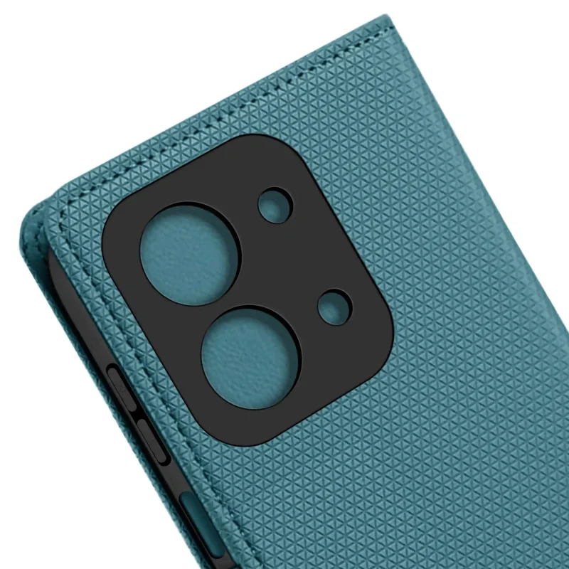 Etui zamykane do Samsung Galaxy Xiaomi Redmi 15C niebieskie – precyzyjne wycięcia na aparaty i przyciski boczne smartfona