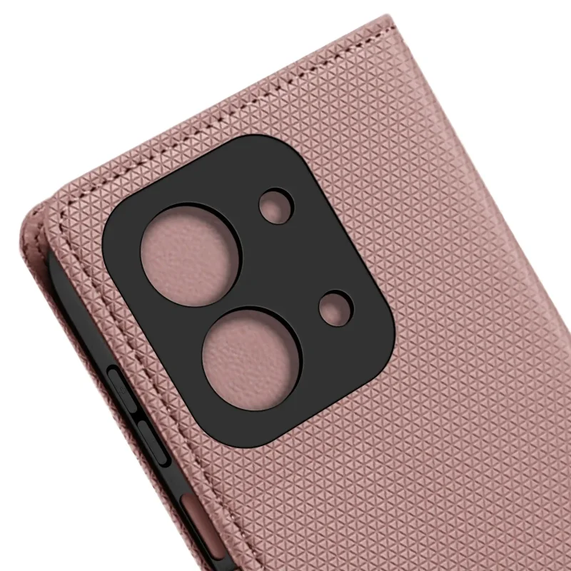Etui zamykane do Samsung Galaxy Xiaomi Redmi 15C różowe – precyzyjne wycięcia na aparaty i przyciski boczne smartfona