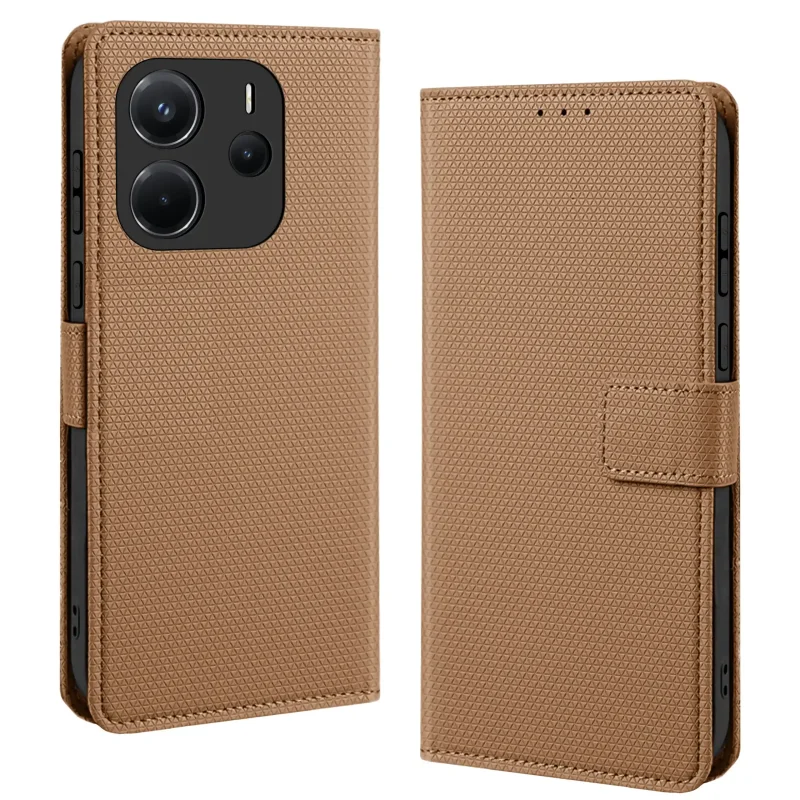 Etui do Xiaomi Redmi Note 14 4G z klapką z zapięciem w kolorze brązowym