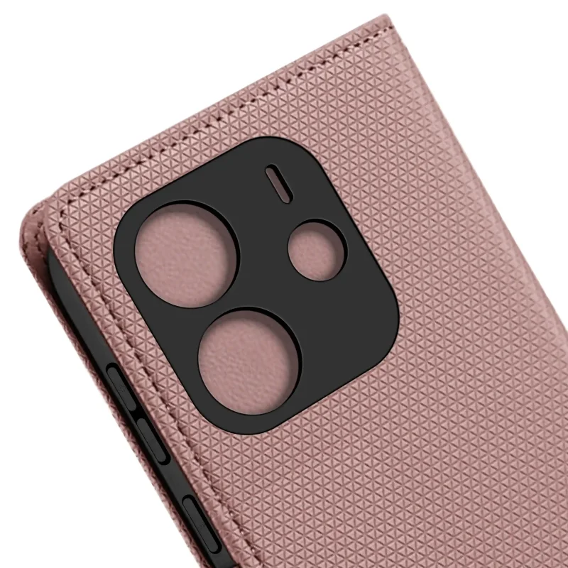 Etui zamykane do Samsung Galaxy Xiaomi Redmi Note 14 4G różowe – precyzyjne wycięcia na aparaty i przyciski boczne smartfona