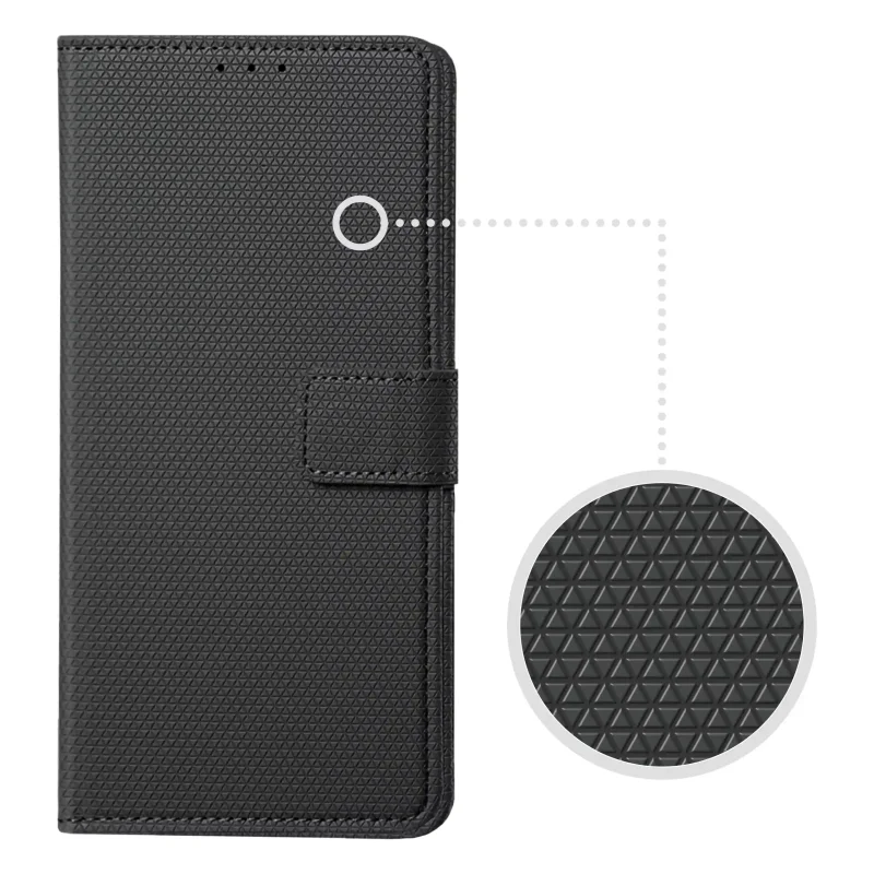 Czarne etui z klapką do Xiaomi Redmi Note 14 Pro+ Plus 5G – szczegół antypoślizgowej faktury