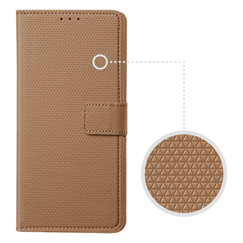 Brązowe etui z klapką do Xiaomi Redmi Note 14 Pro+ Plus 5G – szczegół antypoślizgowej faktury
