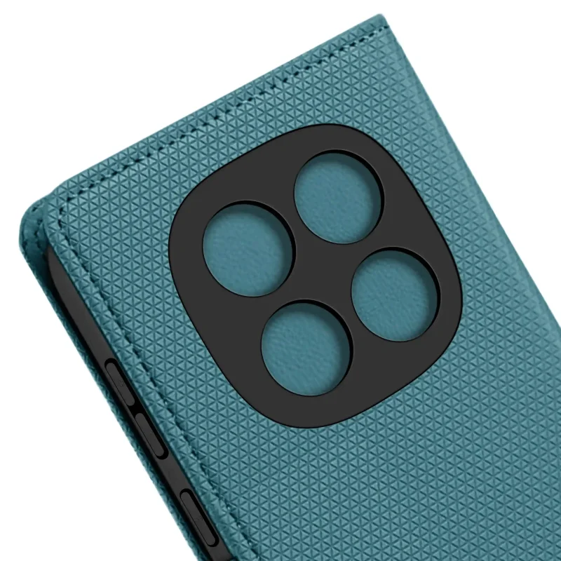 Etui zamykane do Samsung Galaxy Xiaomi Redmi Note 14 Pro+ Plus 5G niebieskie – precyzyjne wycięcia na aparaty i przyciski boczne smartfona