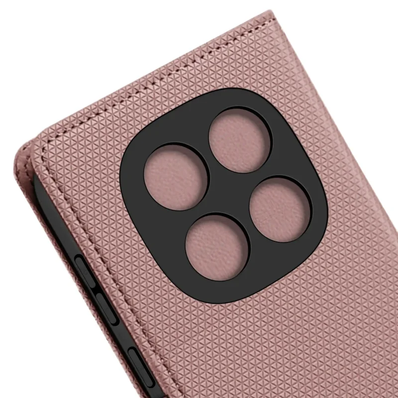 Etui zamykane do Samsung Galaxy Xiaomi Redmi Note 14 Pro+ Plus 5G różowe – precyzyjne wycięcia na aparaty i przyciski boczne smartfona