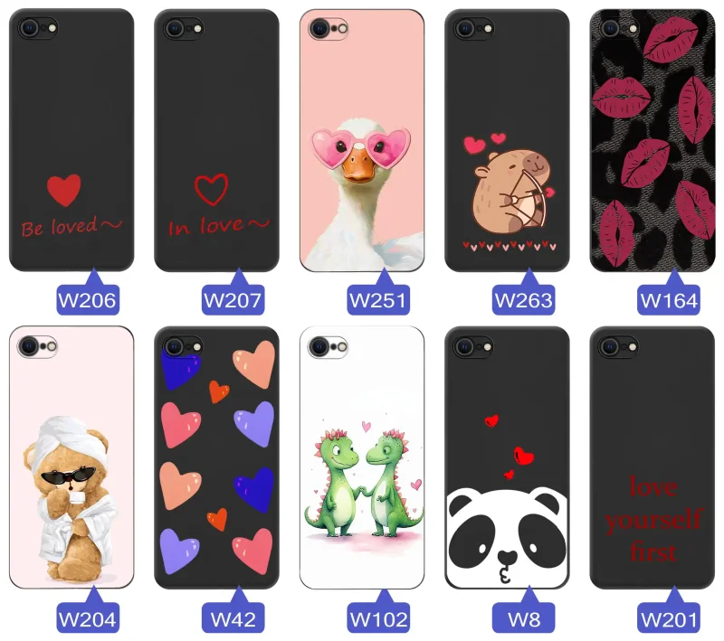 Zestaw nadruków z motywem miłości do iPhone 7 / 8 / SE – romantyczne napisy, serca, słodkie zwierzęta