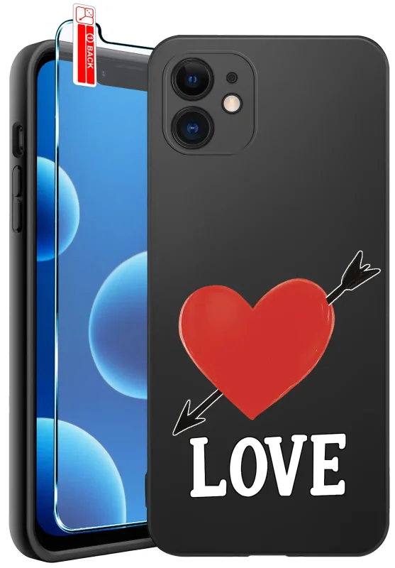 Etui do iPhone 12 z walentynkowym wzorem - serce i napis love