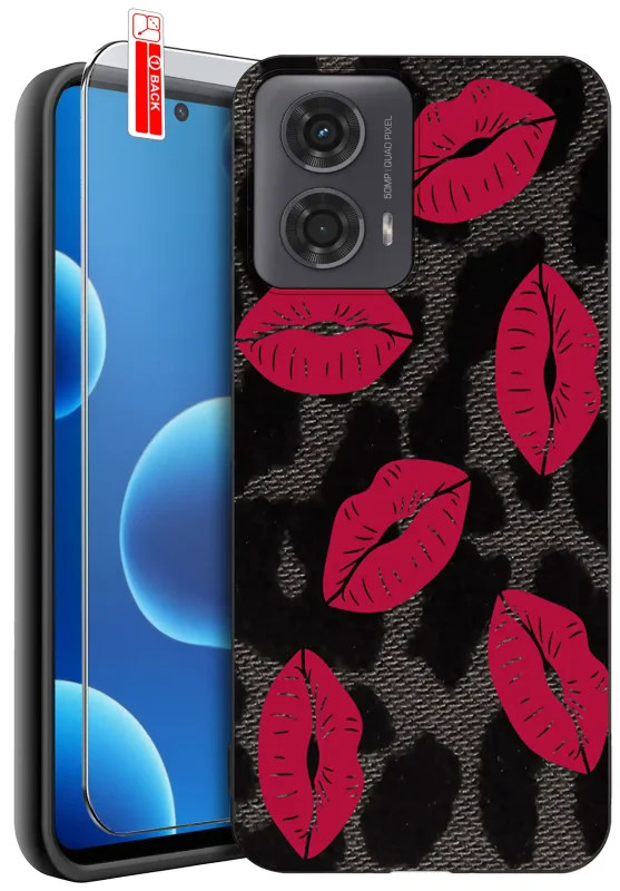 Etui do Motorola Moto G24 / G24 Power / G04 / E14 z walentynkowym wzorem - usta na tle czarnej panterki
