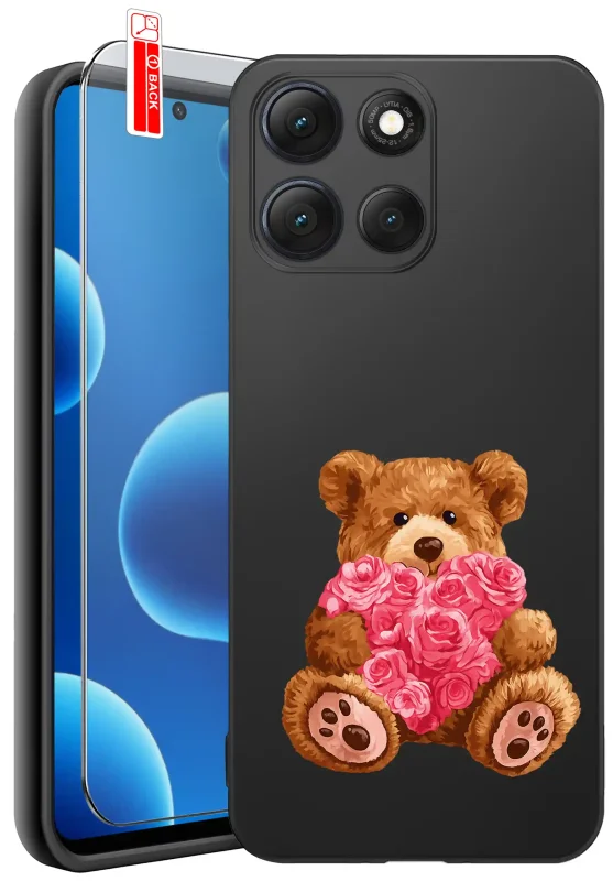 Etui do Motorola Moto G86 z walentynkowym wzorem - miś trzymający róże w kształcie serca