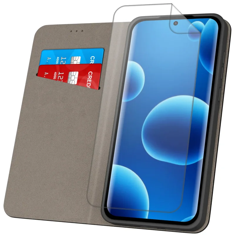 Etui z klapką do Xiaomi Redmi Note 15 5G z kieszonkami na karty – widok wnętrza i ochrona ekranu
