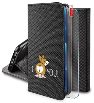 Etui do Samsung Galaxy A32 5G zamykane z wzorami walentynkowymi ze szkłem