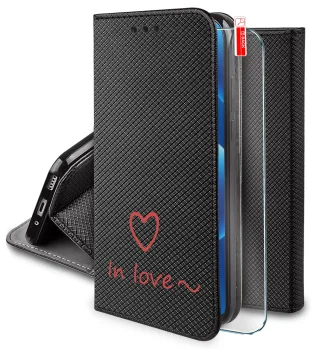 Etui do Oppo Reno 12 F 5G / 12 FS 5G zamykane z wzorami walentynkowymi ze szkłem