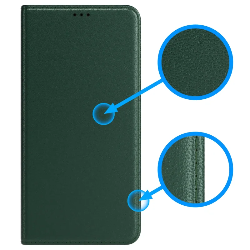 Zielone etui zamykane do Xiaomi Redmi Note 15 Pro 5G wykonane ze ekoskóry
