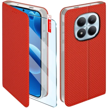 Etui do Xiaomi Redmi Note 15 Pro 5G czerwone zamykane ze szkłem