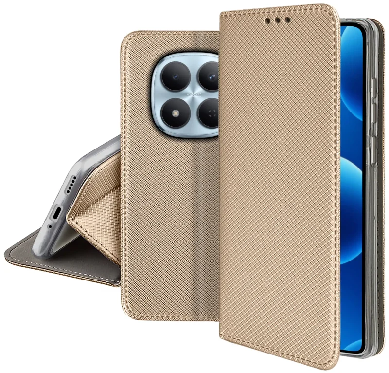 Zamykane etui magnetyczne do Xiaomi Redmi Note 15 Pro 5G złote – smukła konstrukcja i ochrona obudowy