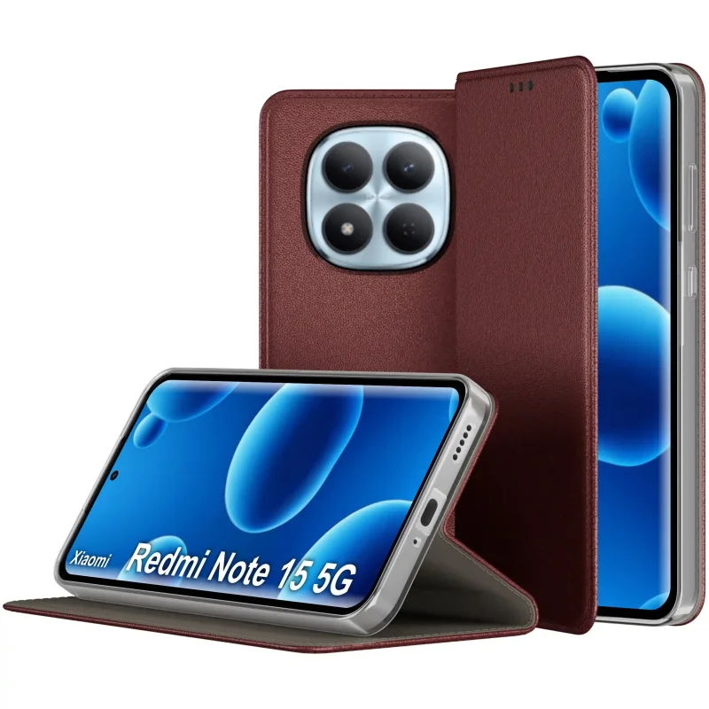 Skórzane etui z klapką do Xiaomi Redmi Note 15 5G burgundowe