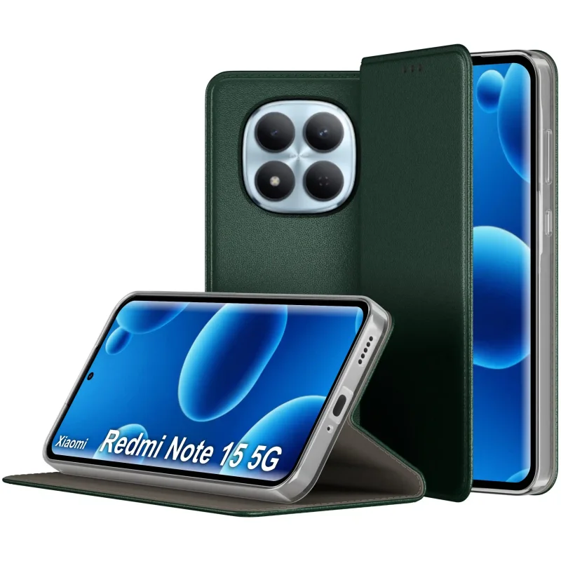 Skórzane etui z klapką do Xiaomi Redmi Note 15 5G zielone