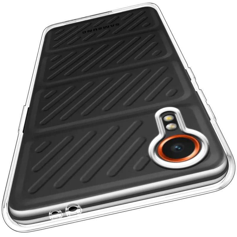 Wzmocniona ochrona aparatu w etui przezroczystym do Samsung Galaxy Xcover 7 – zbliżenie na wyspę kamery