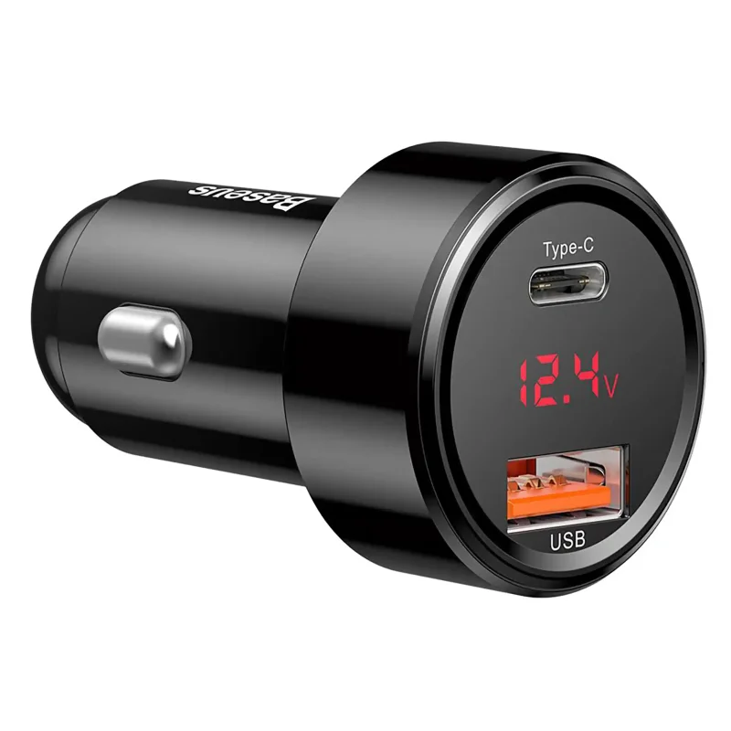 Ładowarka samochodowa Baseus 45W z portami USB-A i USB-C oraz wyświetlaczem napięcia LED 12.4V