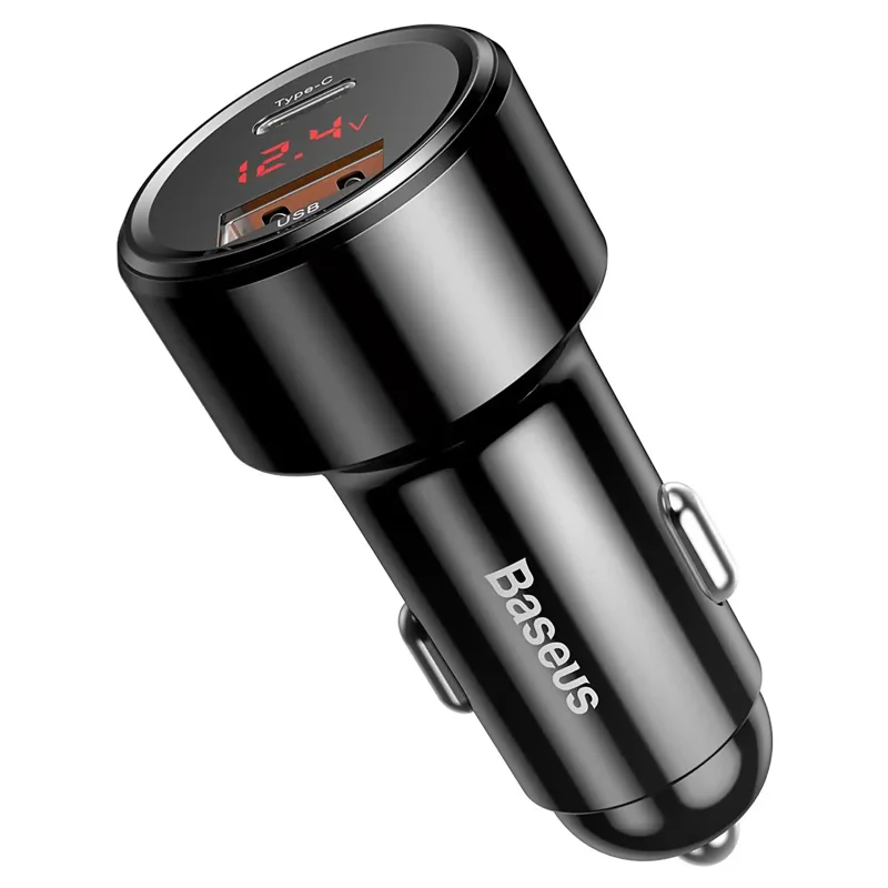Kompaktowa ładowarka samochodowa Baseus 45W USB + USB-C w czarnym wykończeniu