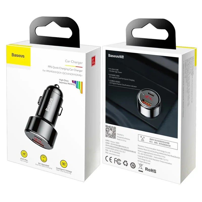 Opakowanie ładowarki samochodowej Baseus 45W Magic Series z obsługą PPS PD QC