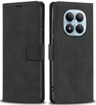 Etui do Xiaomi Redmi Note 15 Pro 4G z klapką czarne skórzane ze szkłem