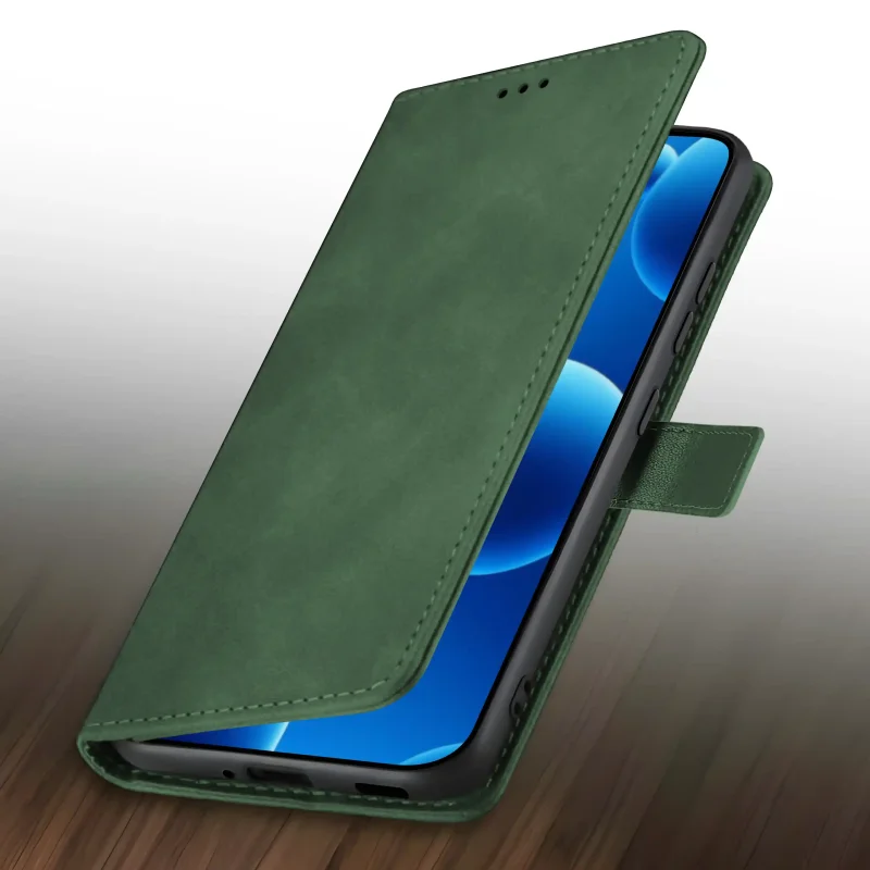 Zielony skórzany pokrowiec z klapką do Xiaomi Redmi Note 15 Pro 5G – magnetyczne zamknięcie w języczku