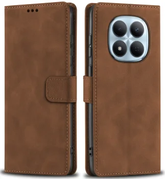 Etui do Xiaomi Redmi Note 15 Pro 5G z klapką brązowe skórzane ze szkłem