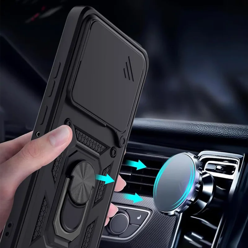 Case pancerny do Motorola Edge 60 Pro 5G z magnetyczną blaszką i obrotowym uchwytem – kompatybilność z uchwytem samochodowym