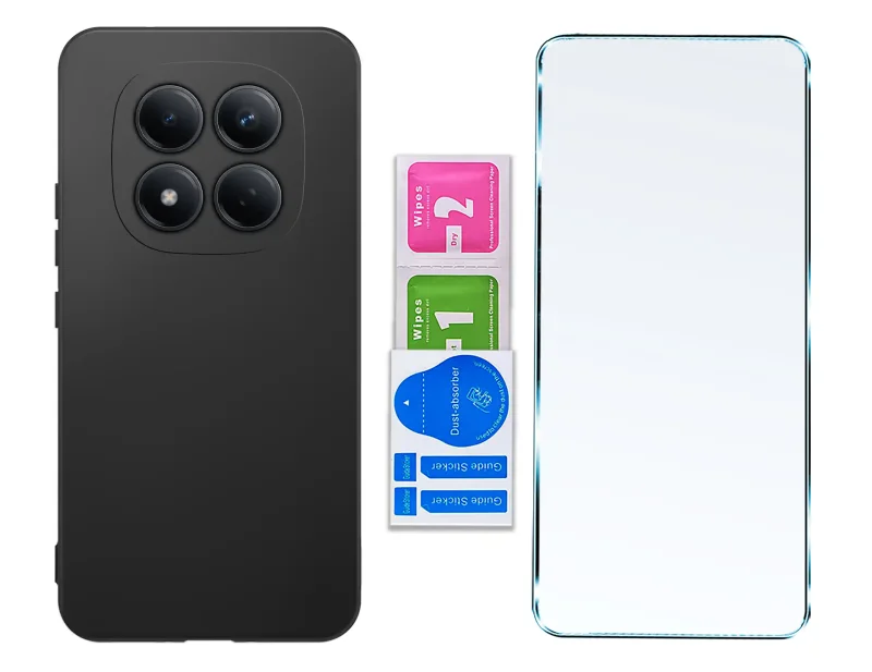 Czarne etui silikonowe do Xiaomi Redmi Note 15 Pro 4G z dopasowanym szkłem hartowanym