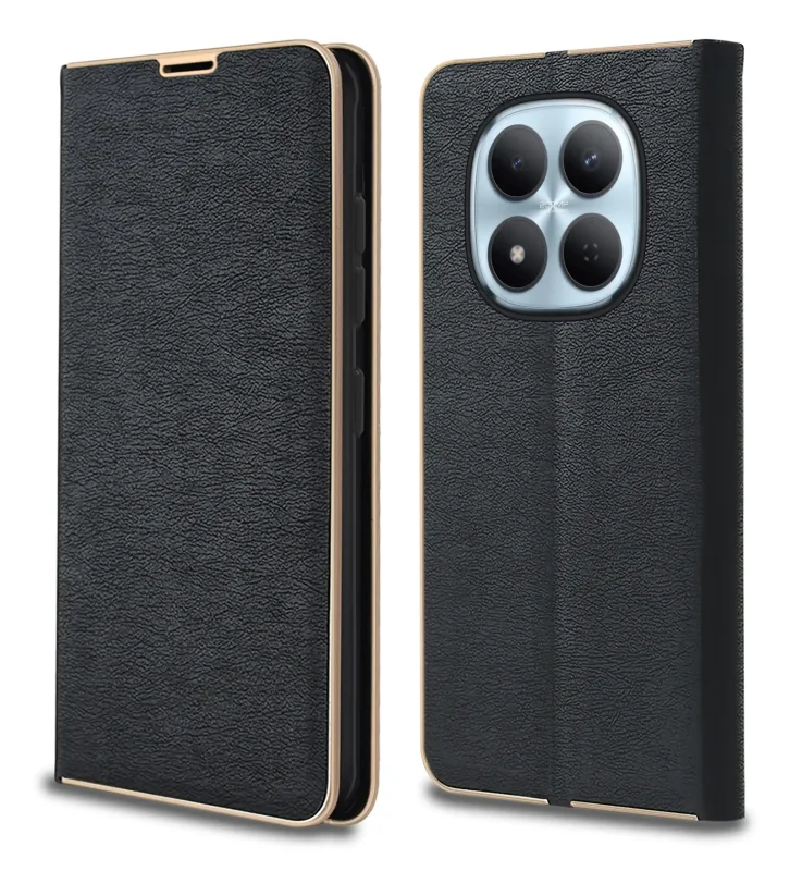 Czarne etui zamykane do Xiaomi Redmi Note 15 Pro 5G – zamknięta klapka, faktura skóry ekologicznej i precyzyjne wycięcia na aparat