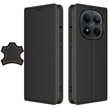 Etui do Xiaomi Redmi Note 15 Pro 5G skórzane zamykane czarne ze szkłem
