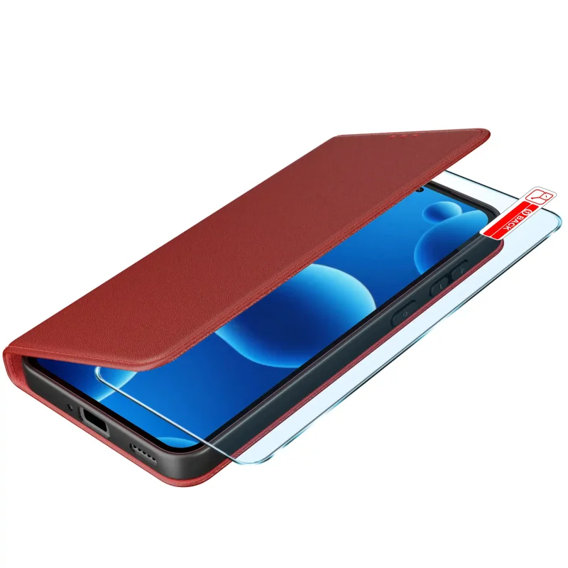 Bordowe etui book case do Xiaomi Redmi Note 15 Pro 5G z uchyloną klapką i szkłem hartowanym