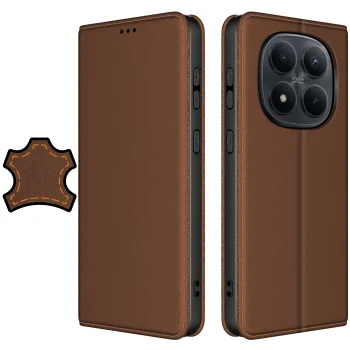 Etui do Xiaomi Redmi Note 15 Pro 5G skórzane zamykane brązowe ze szkłem