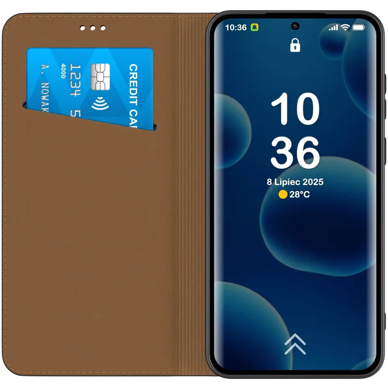 Wnętrze czarnego etui z klapką do Xiaomi Redmi Note 15 Pro+ Plus 5G z kieszonką na kartę