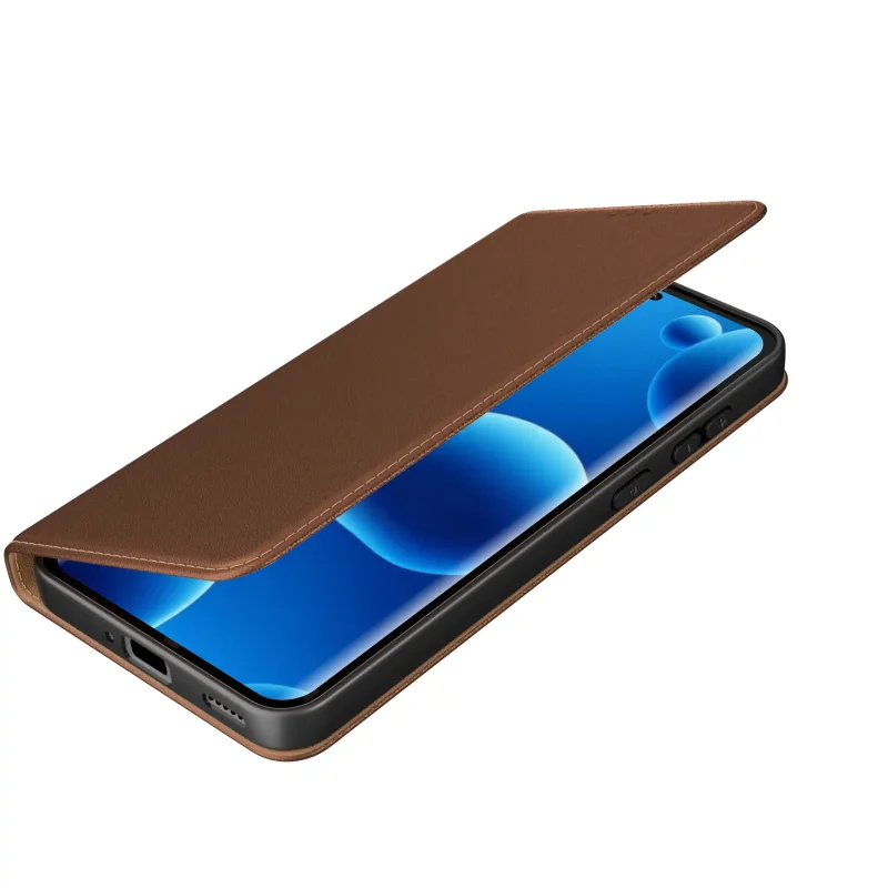 Brązowe etui book case do Xiaomi Redmi Note 15 Pro+ Plus 5G z uchyloną klapką