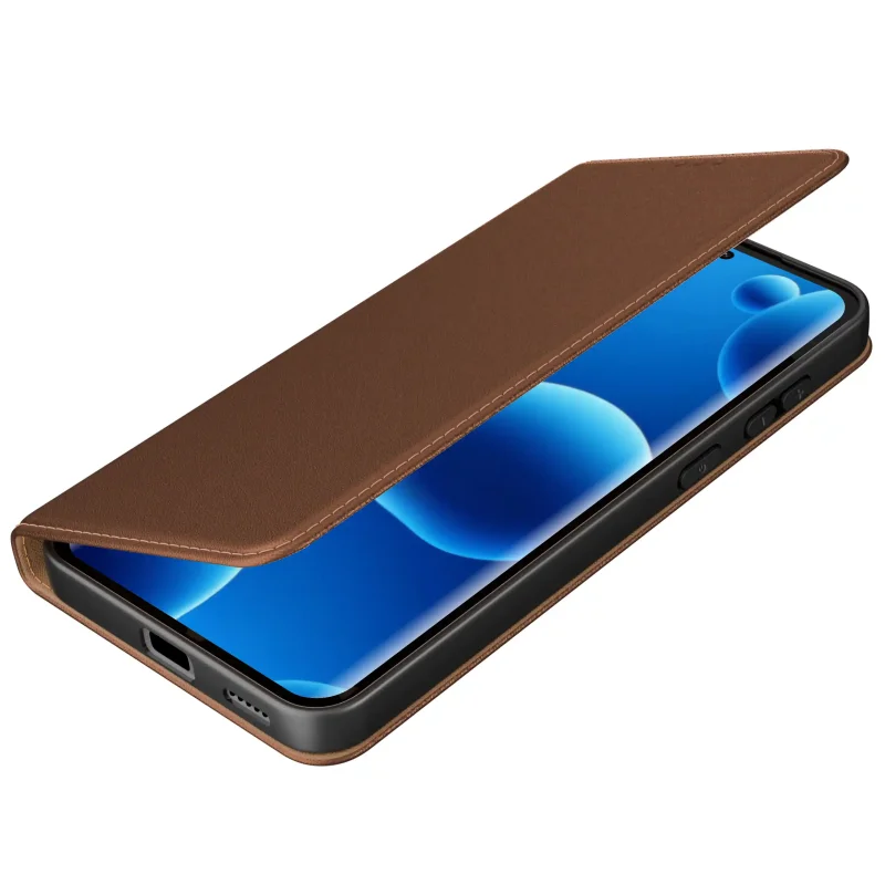 Brązowe etui book case do Xiaomi Redmi Note 15 5G z uchyloną klapką