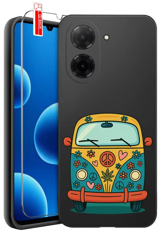 Etui do Xiaomi Redmi A5 z motywem kolorowego busa w stylu retro hippie oraz szkło hartowane 9H na ekran