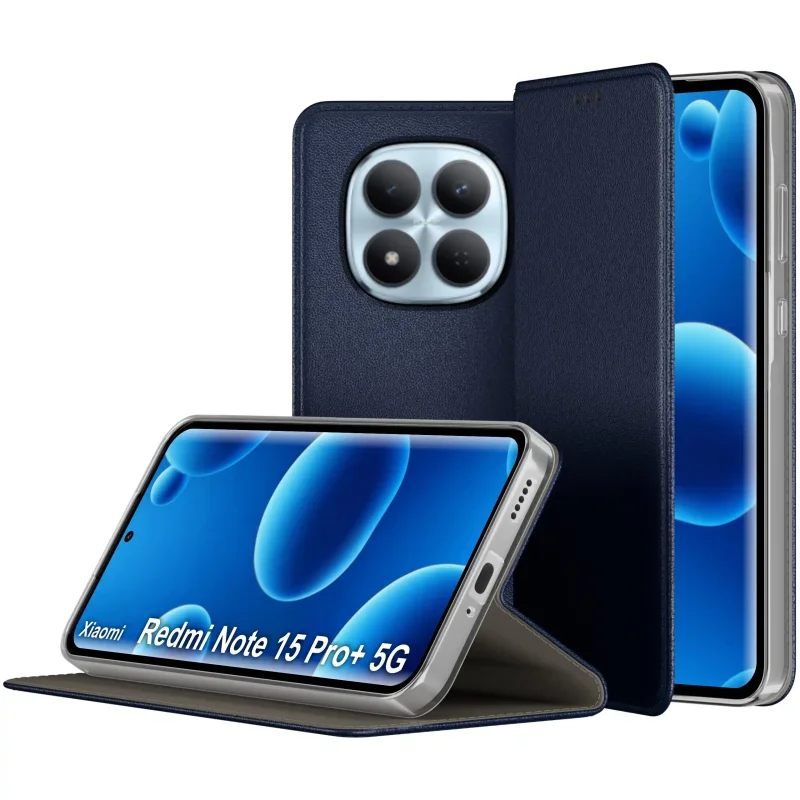 Xiaomi Redmi Note 15 Pro+ 5G w granatowym etui magnetycznym z klapką