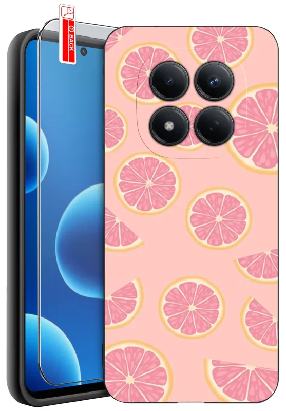 Etui z motywem różowego grejfruta do Xiaomi Redmi Note 15 Pro 4G oraz szkło hartowane 9H w zestawie