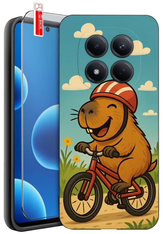 Xiaomi Redmi Note 15 Pro 4G w etui z wzorem kapibary na rowerze i szkło hartowane w zestawie