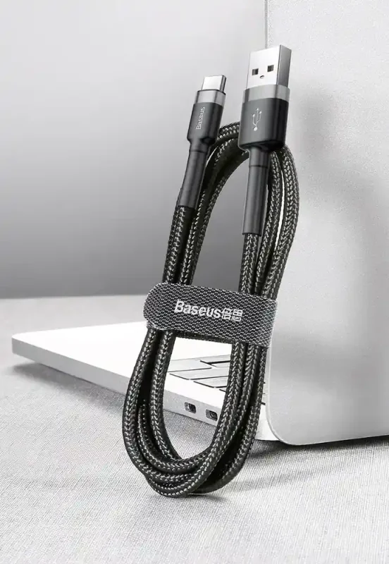 Kabel USB-C Baseus Cafule 3M czarny, pleciony przewód w oplocie z wzmocnionymi końcówkami i obsługą Quick Charge 3.0