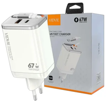 Szybka ładowarka sieciowa Vidvie 67W USB - USB-C biała z kablem