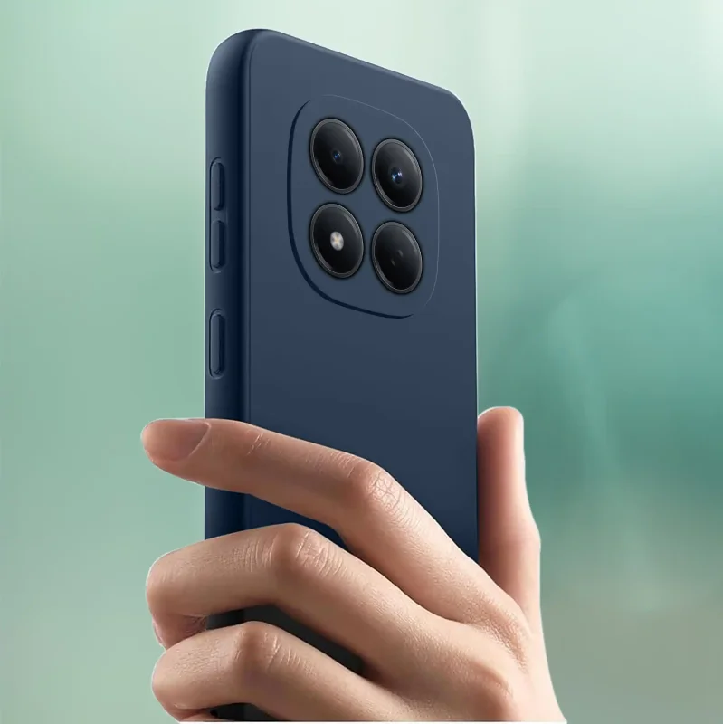 Xiaomi Redmi Note 15 Pro 5G w granatowym etui Pudding – widok smartfona w dłoni