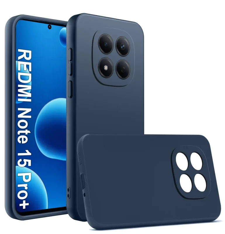 Granatowy silikonowy case do Xiaomi Redmi Note 15 Pro+ Plus 5G – widok przód i tył, matowe wykończenie