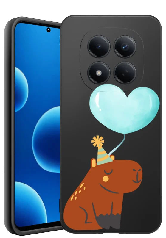 Xiaomi Redmi Note 15 Pro+ Plus 5G w etui z wzorem rysunkowej kapibary w pastelowej czapeczce oraz balonem w kształcie serca