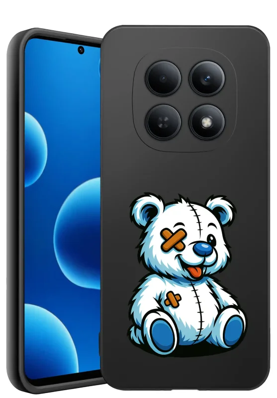 Etui do Xiaomi Redmi Note 15 4G z białym misiem z niebieskimi akcentami