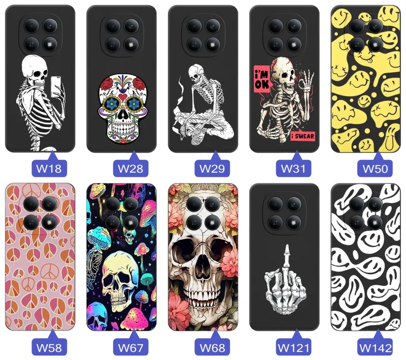Kolekcja etui z motywem Halloween do Xiaomi Redmi Note 15 4G – czaszki, szkielety