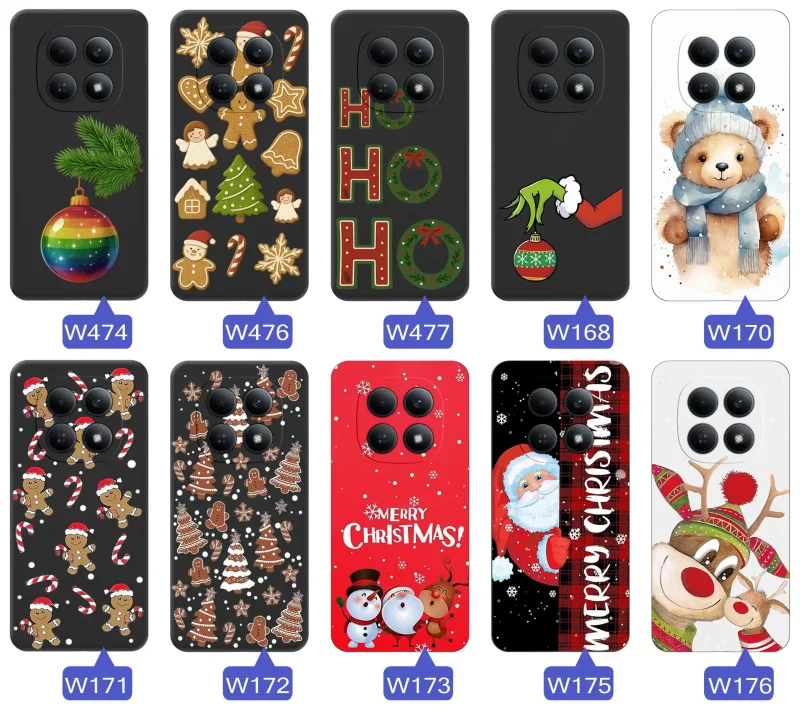 Różne etui świąteczne na Xiaomi Redmi Note 15 4G - motywy świąteczne i zimowe w odcieniach czerwieni, zieleni i bieli