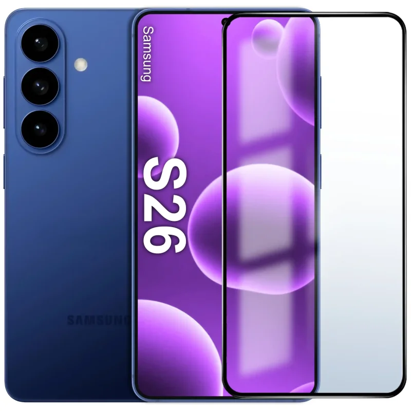 Samsung Galaxy S26 z przyłożonym szkłem hartowanym 5D OG PREMIUM – ochrona przed zarysowaniami i uszkodzeniami